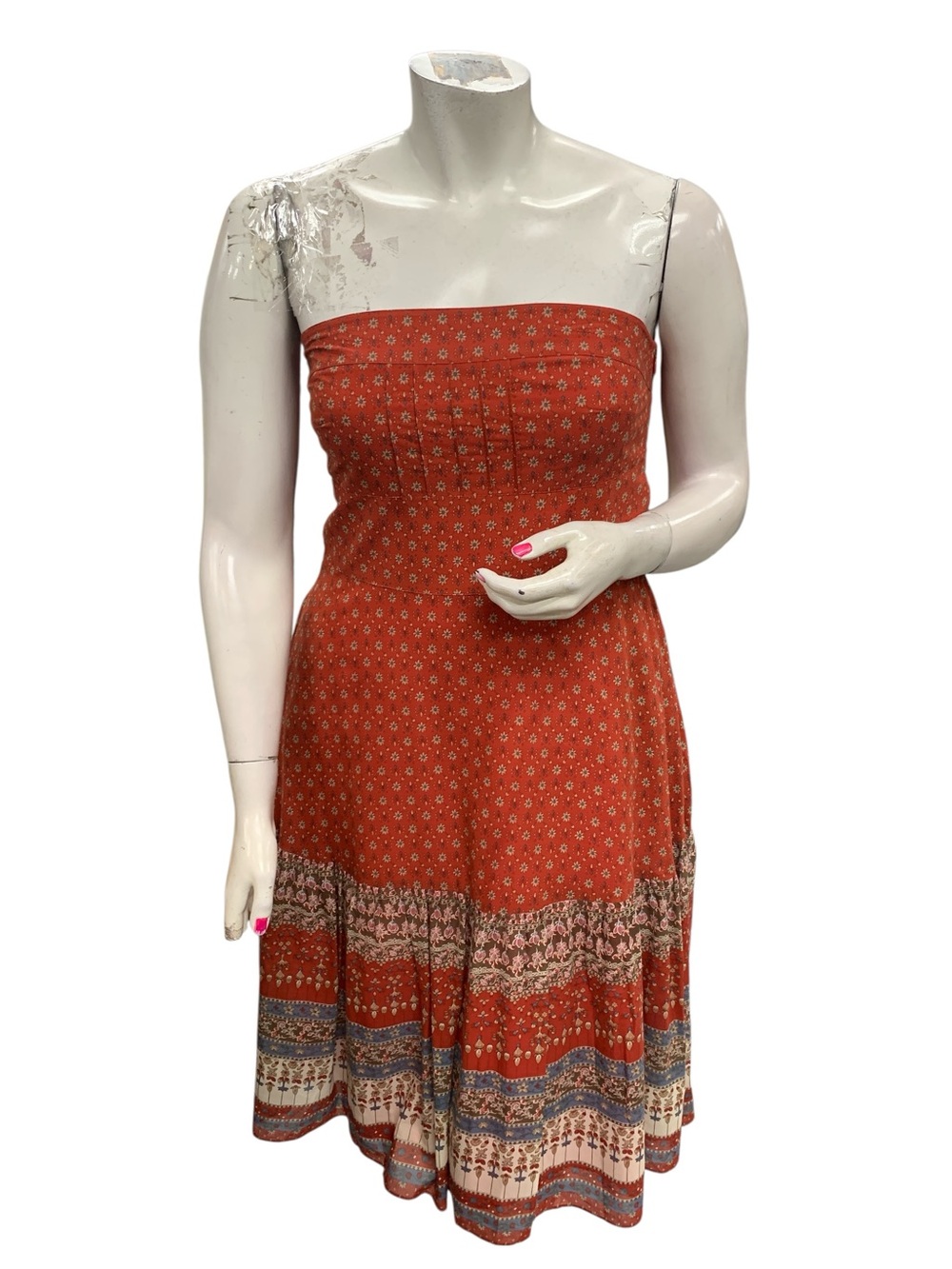 Banana Republic Rust Strapless Printed Midi Dress
